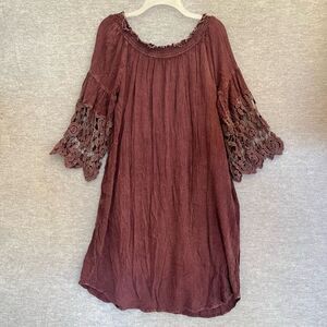 Indigo Thread Co Gauze Boho Dress Womens Medium Crochet Sleeve Fairy Hippie NWT